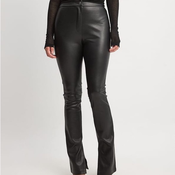 NA-KD Women’s Faux Leather High Waisted Leggings With Ankle Slits - Picture 5 of 12